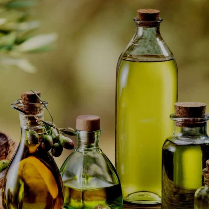 picture of olive oil in glass bottles