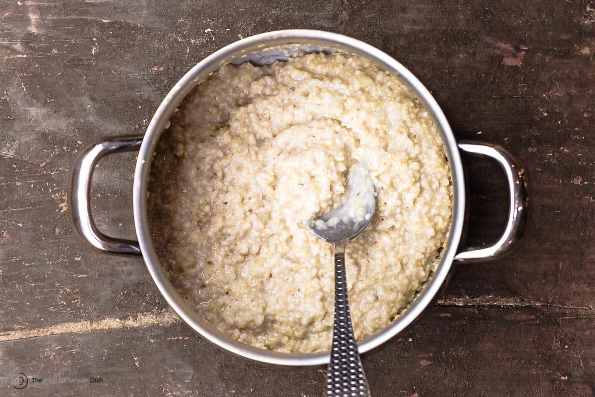 cooked oats in a pot