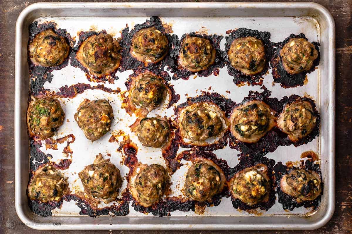 baked turkey meatballs on a sheet pan