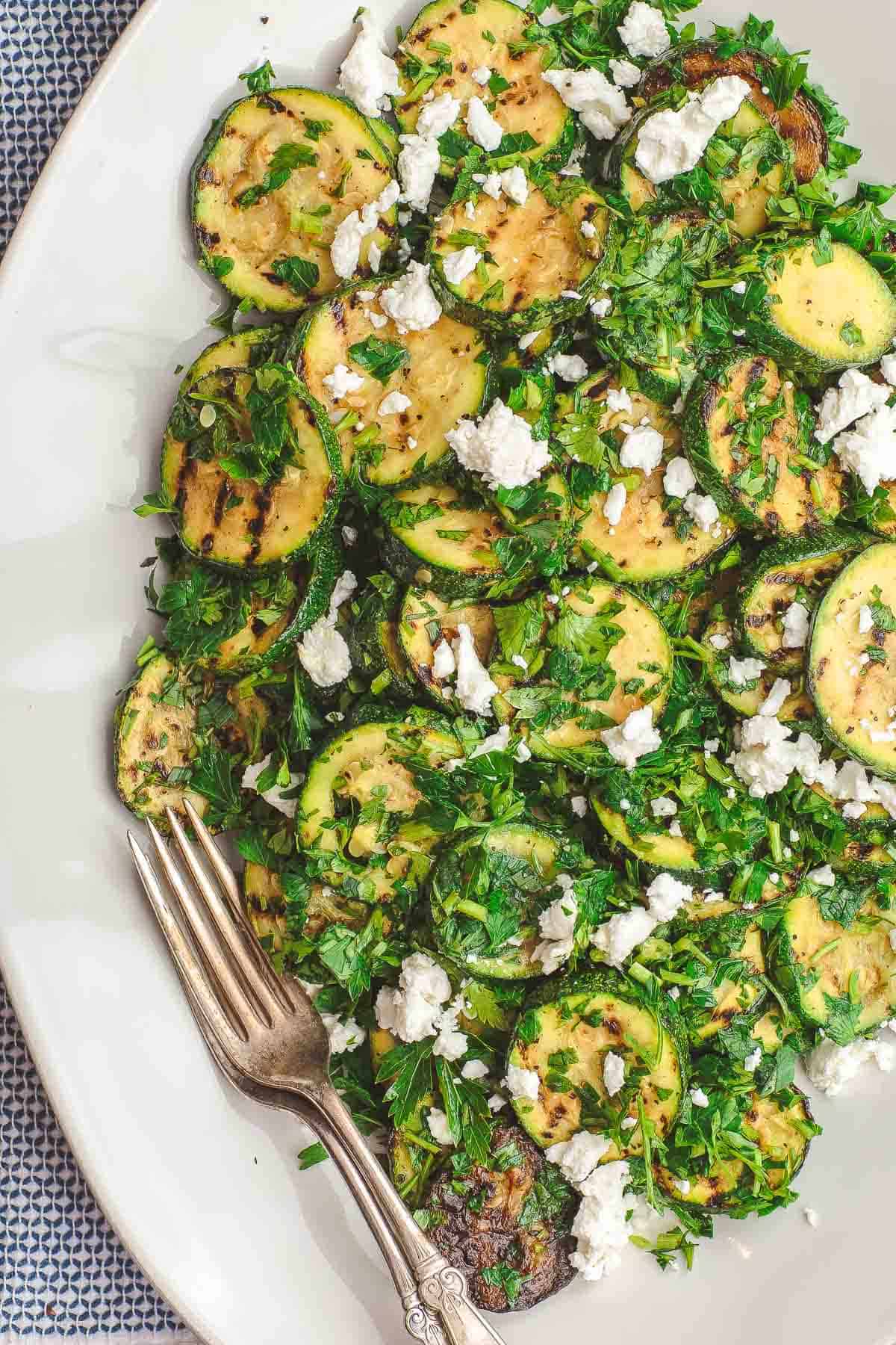 grilled zucchini and feta cheese salad with fresh herbs