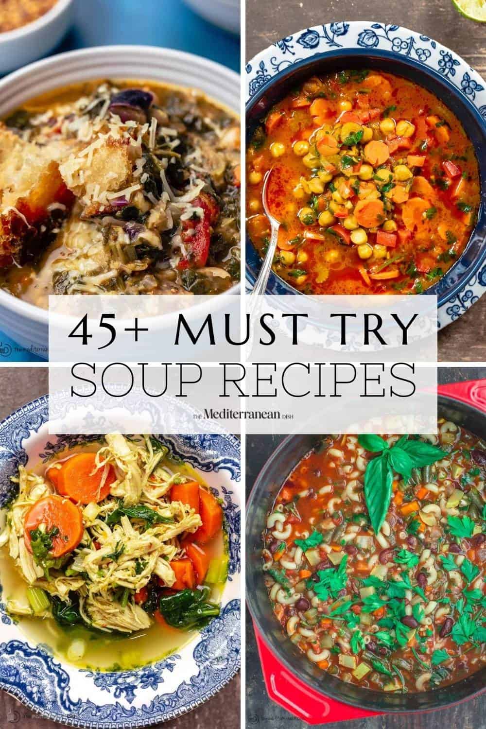 image for soup recipes roundup with a collage of 4 images.