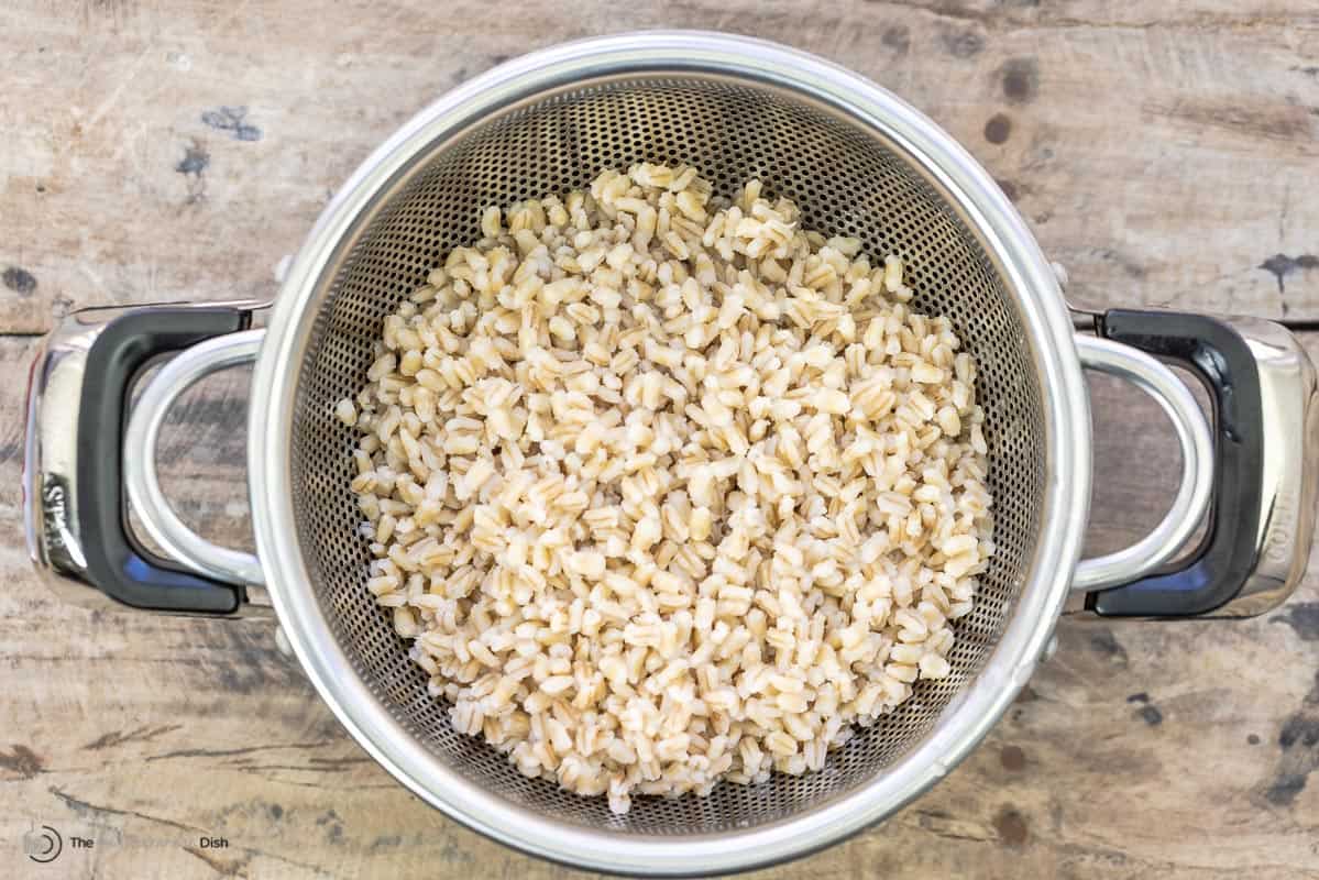 barley in a colander to drain