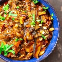 mushroom ragu with parsley in a bowl