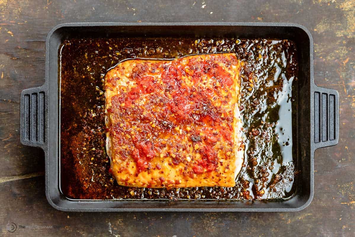 baked spicy salmon with harissa