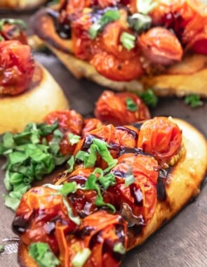 tomato bruschetta with fresh basil and balsamic glaze