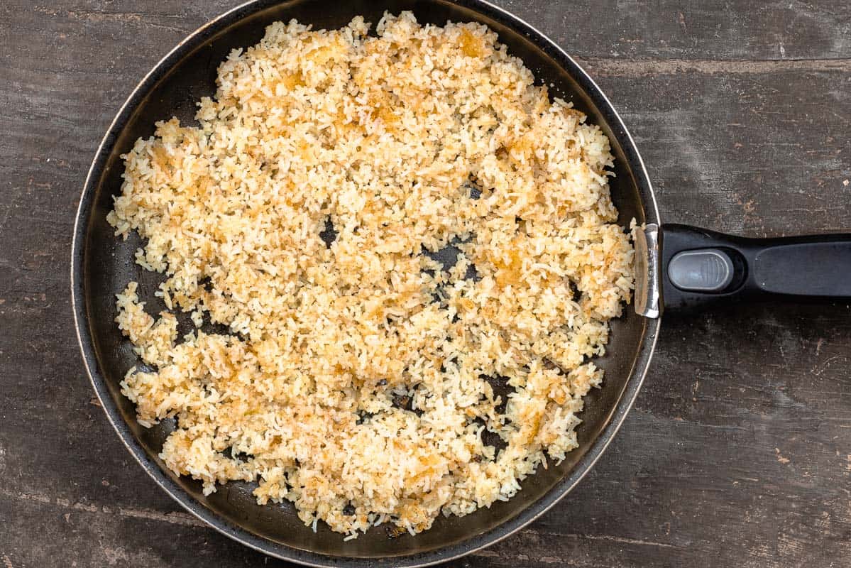 crispy golden basmati rice in a large skillet
