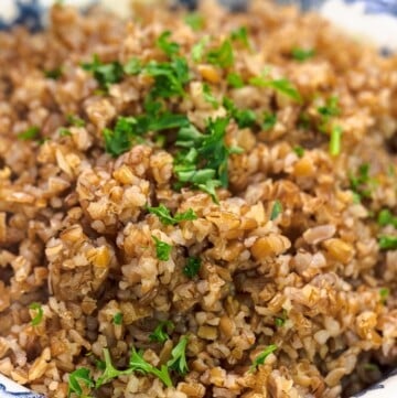 close up of cooked coarse bulgur wheat in a bowl