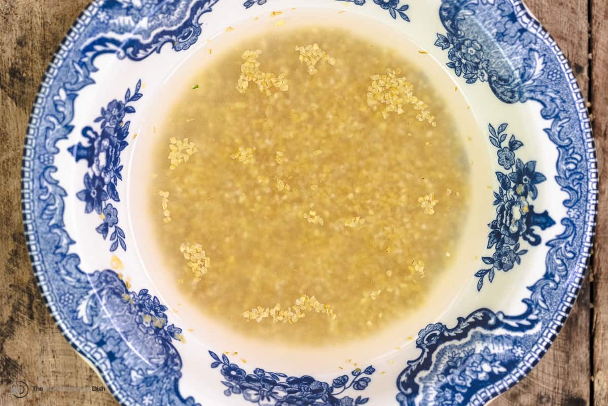 fine bulgur wheat soaking in a bowl