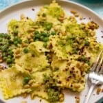 pin image 3 for pea ravioli with pesto and cream.