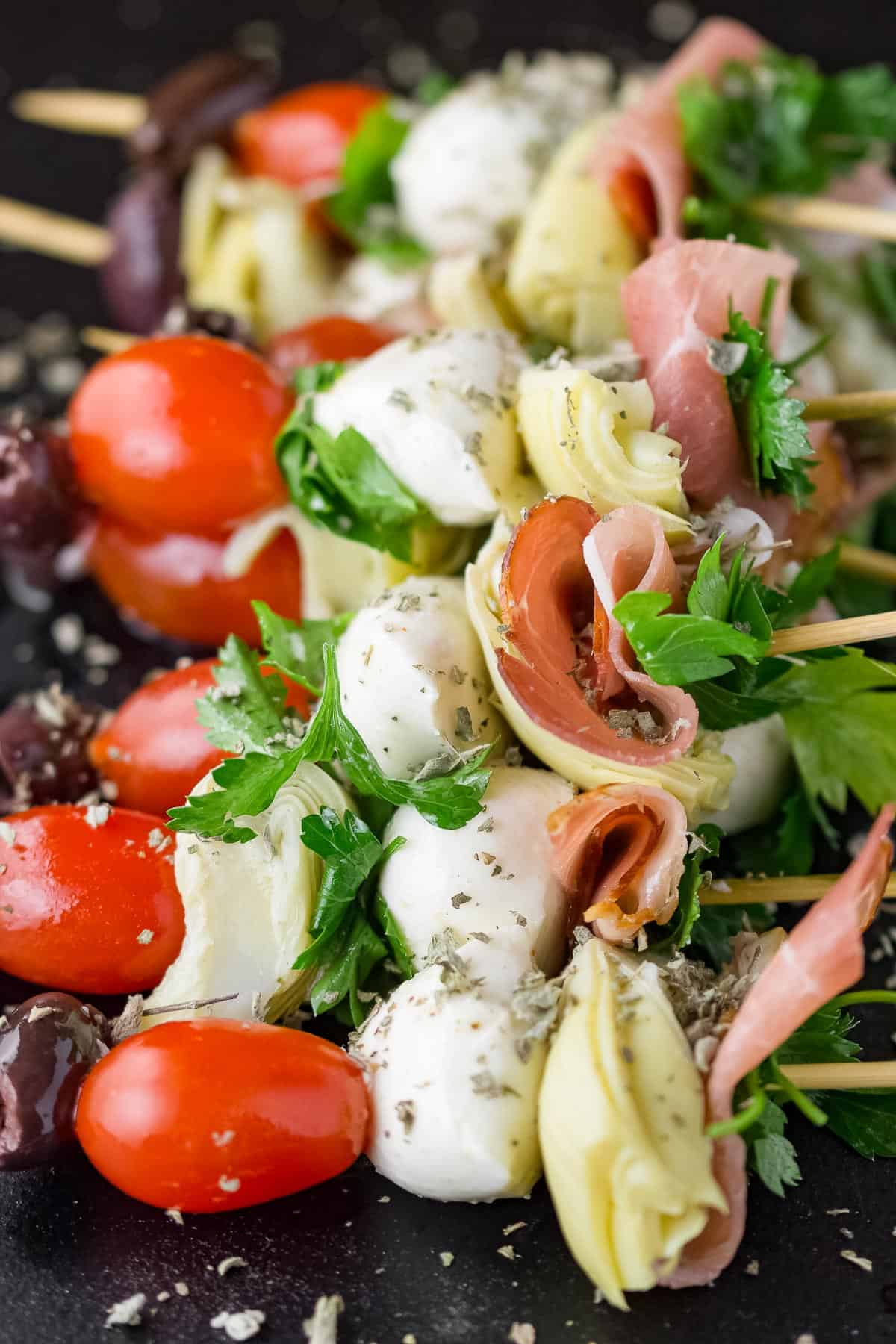 Italian skewers sprinkled with dried herbs.