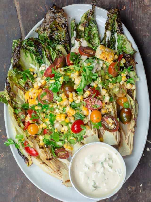 grilled lettuce salad web story poster image.