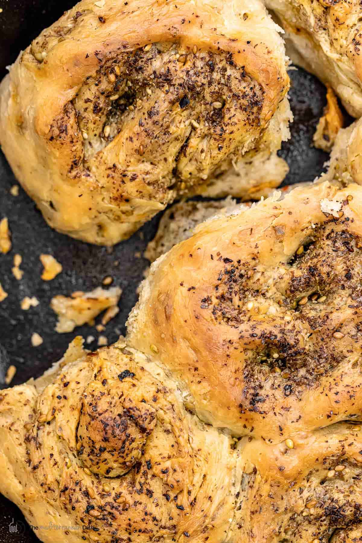 close up of homemade za'atar rolls.