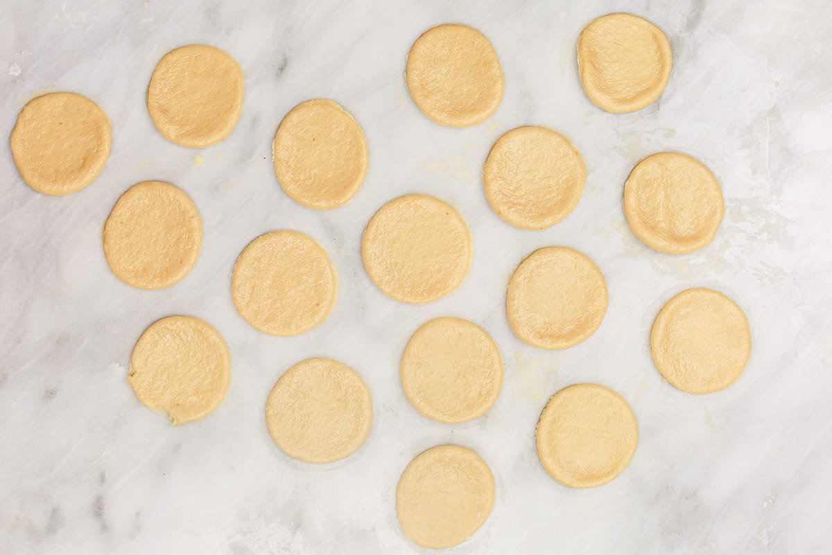 dough for shells cut into circles.