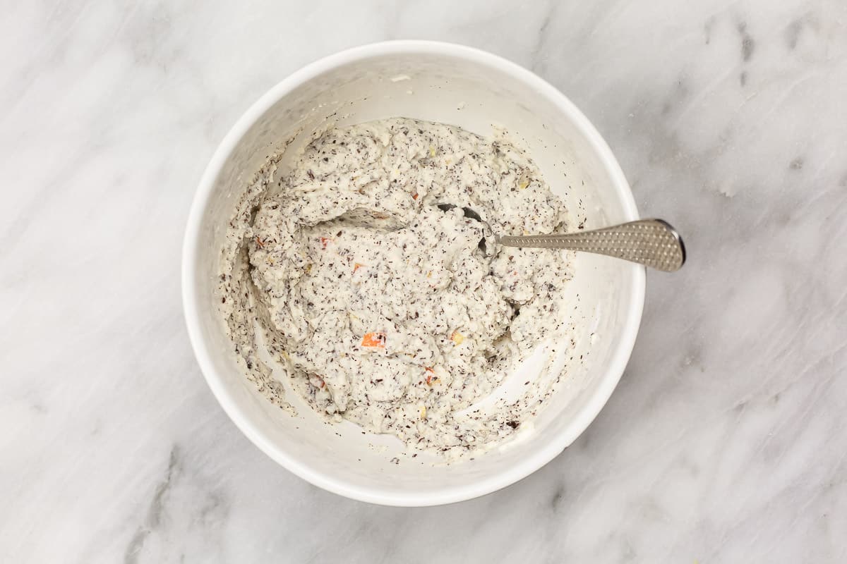 filling ingredients mixed together in a bowl.