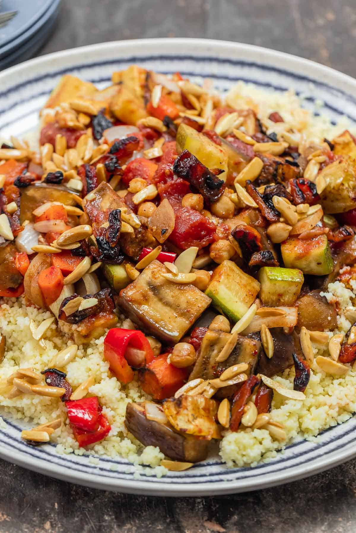 vegetable couscous on a plate.