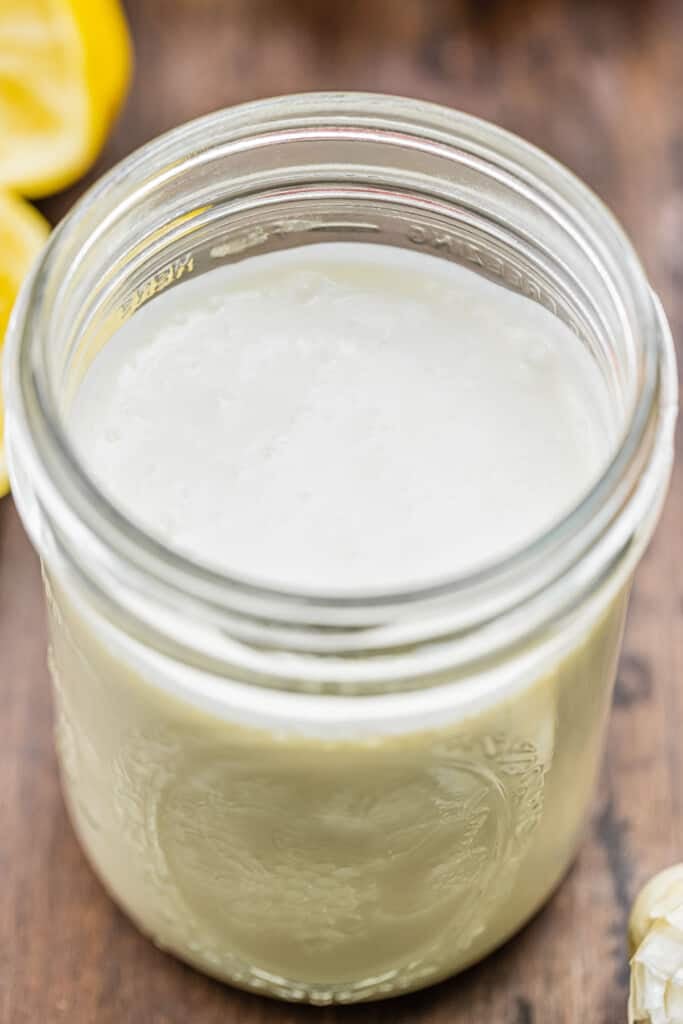 feta cheese dressing in a mason jar.