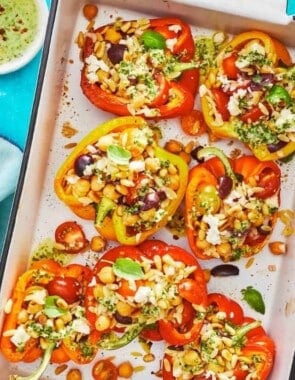 vegetarian stuffed peppers web story poster image.