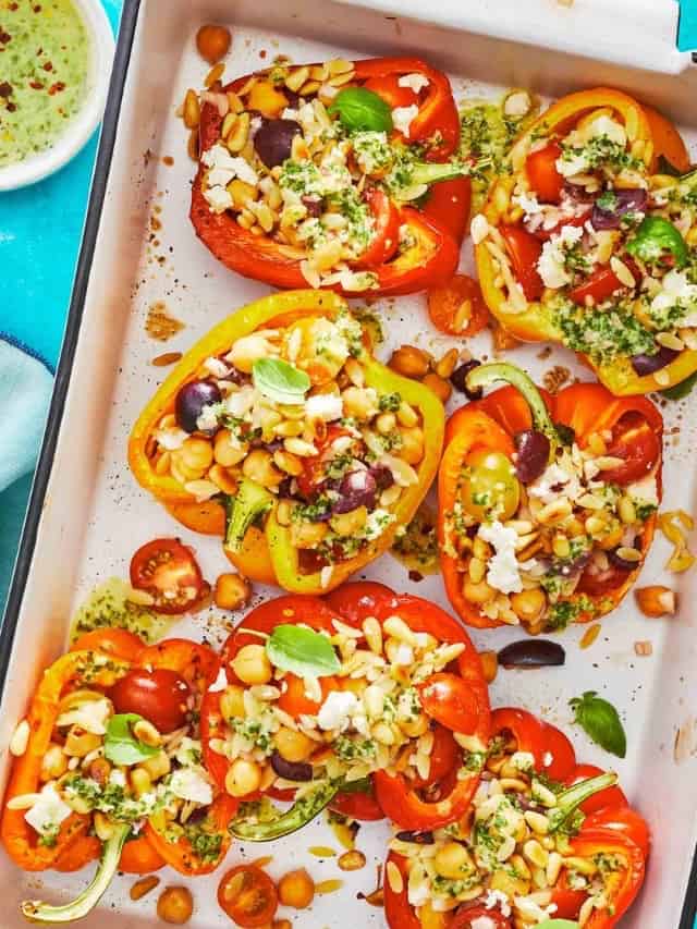 vegetarian stuffed peppers web story poster image.