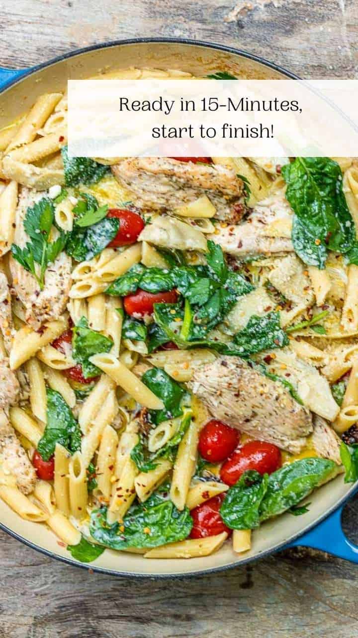 Chicken Pasta With Spinach, Tomatoes, And Artichokes - The