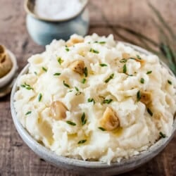 Bowl of roasted garlic mashed potatoes