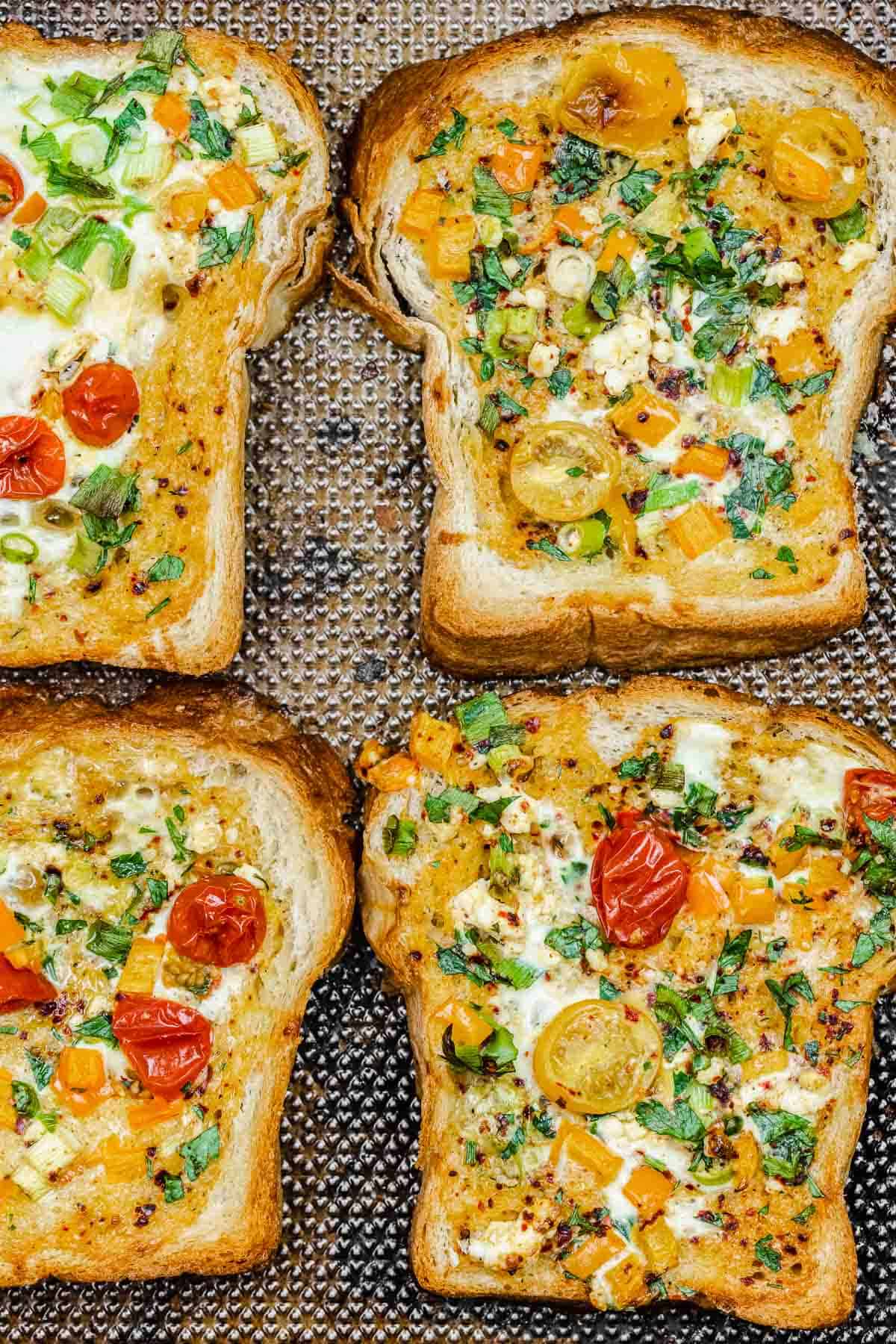 egg toast on a sheet pan.