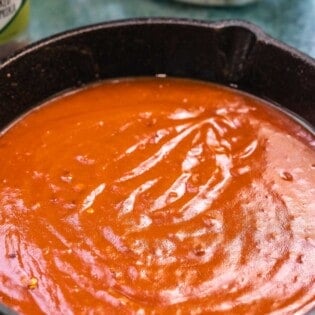 salsa brava in a skillet.