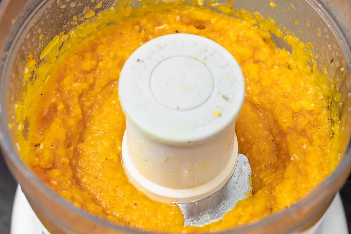 butternut puree in a food processor bowl.