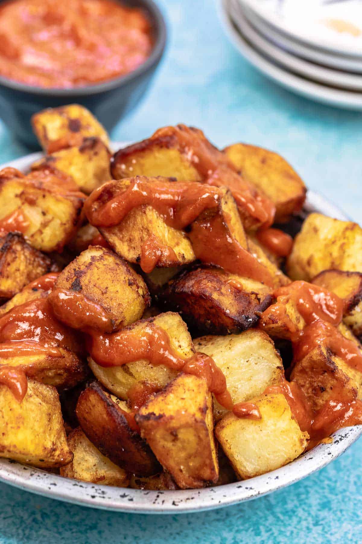 patatas bravas with bravas sauce.