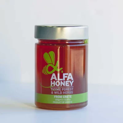 a jar of Greek honey from the Mediterranean dish.