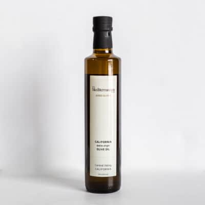 bottle of arbequina extra virgin olive oil from the mediterranean dish.