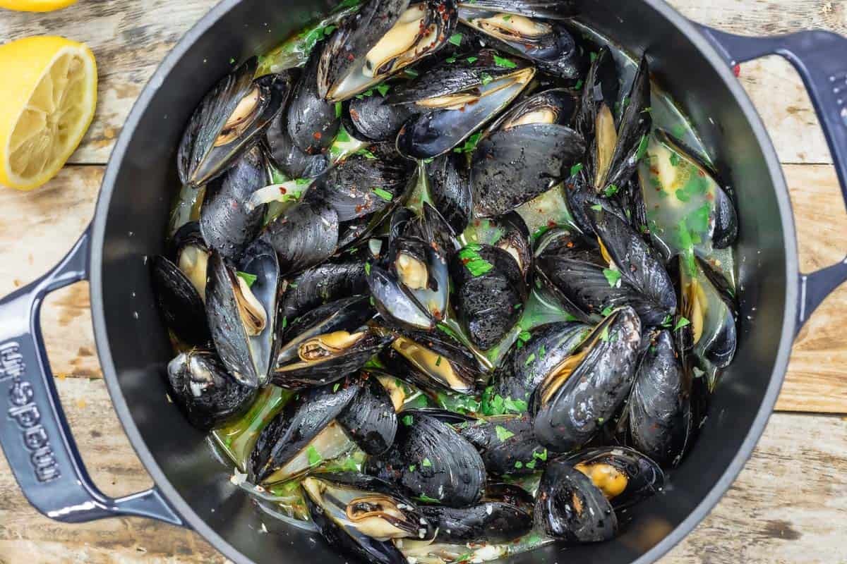 Steamed Mussels in White Wine Broth