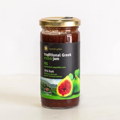 a jar of fig jam from the mediterranean dish.