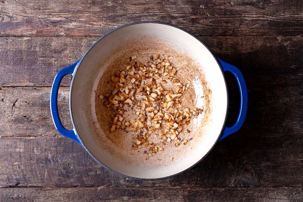 sauteed diced onions in a dutch oven.