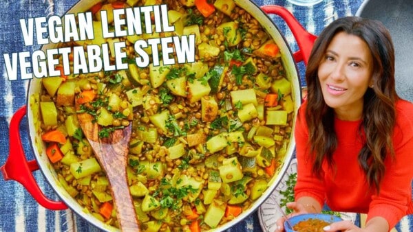 video of vegan lentil vegetable stew.