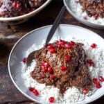 pin image 1 for fesenjan persian pomegranate and walnut chicken stew.