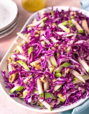 red cabbage salad in a large serving bowl.