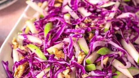red cabbage salad in a large serving bowl.
