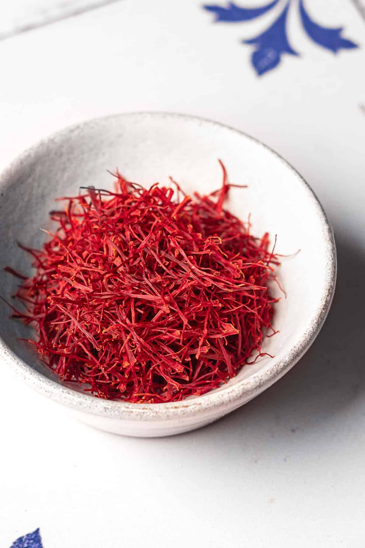 saffron threads in a bowl.