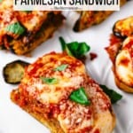 pin image 1 for eggplant parmesan sandwich.