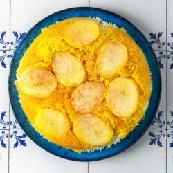 Overhead shot of Persian Rice with Potato Tahdig.