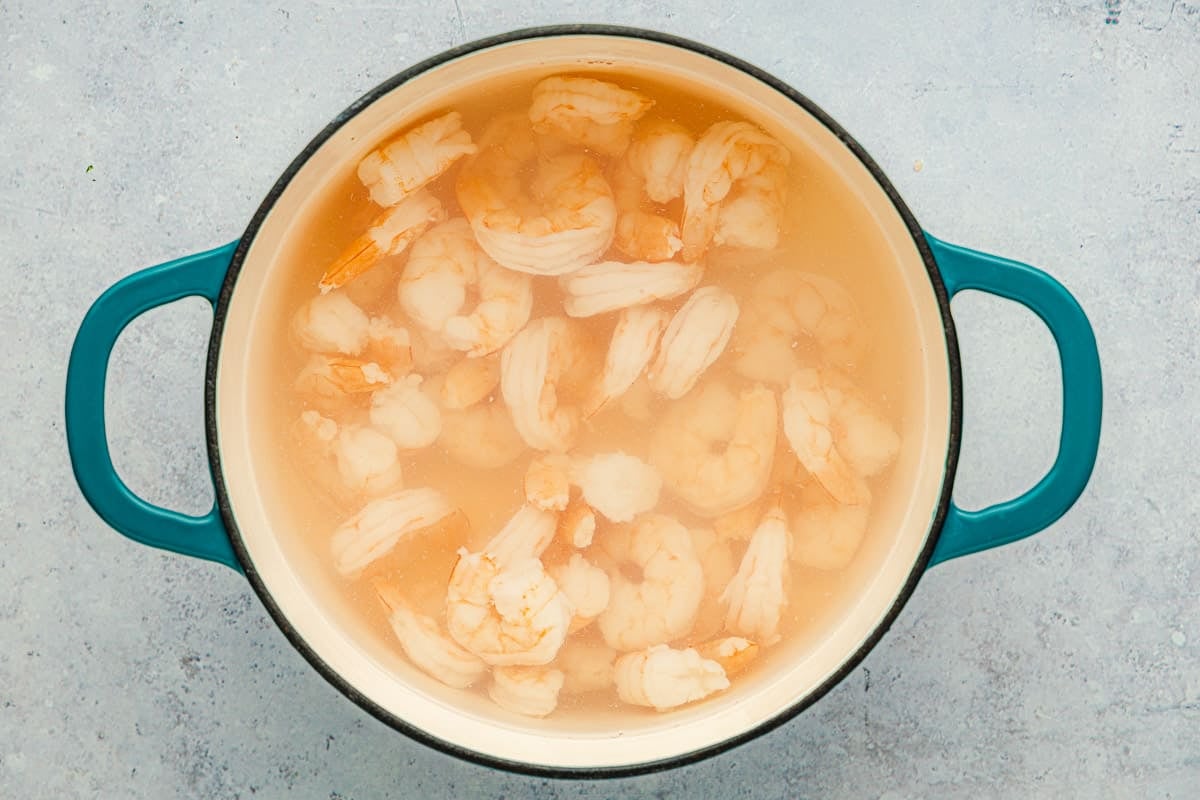 shrimp cooking in a pot of water.