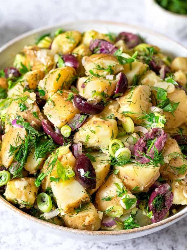 greek potato salad web story poster image.