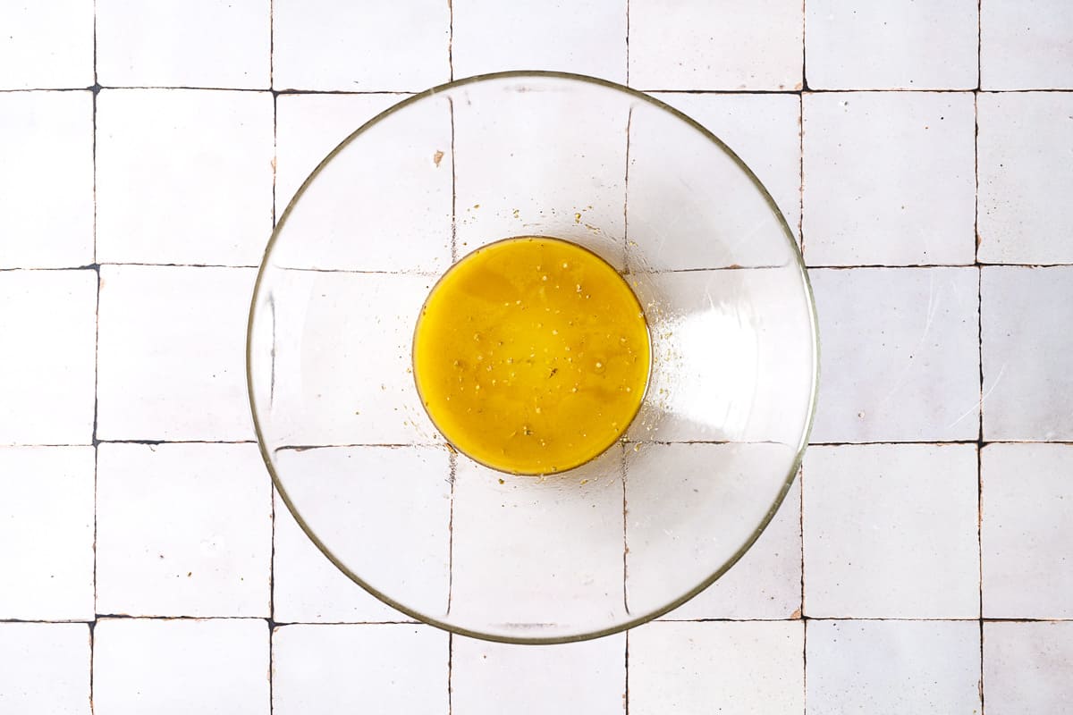 greek salad dressing in a bowl.