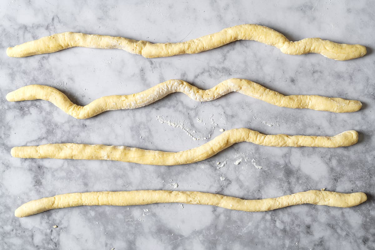 4 ropes of ricotta gnocchi dough.