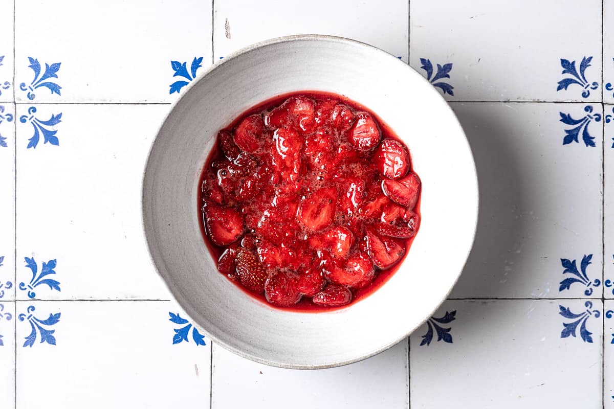 strawberry compote in a bowl.