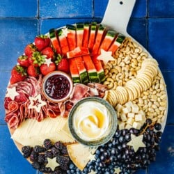 overhead photo of a complete fruit charcuterie board.