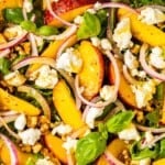 a close up of peach salad.