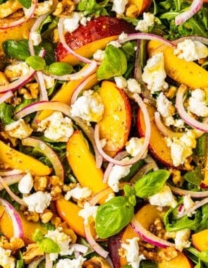 a close up of peach salad.