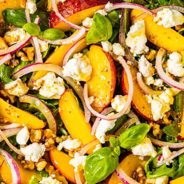 a close up of peach salad.