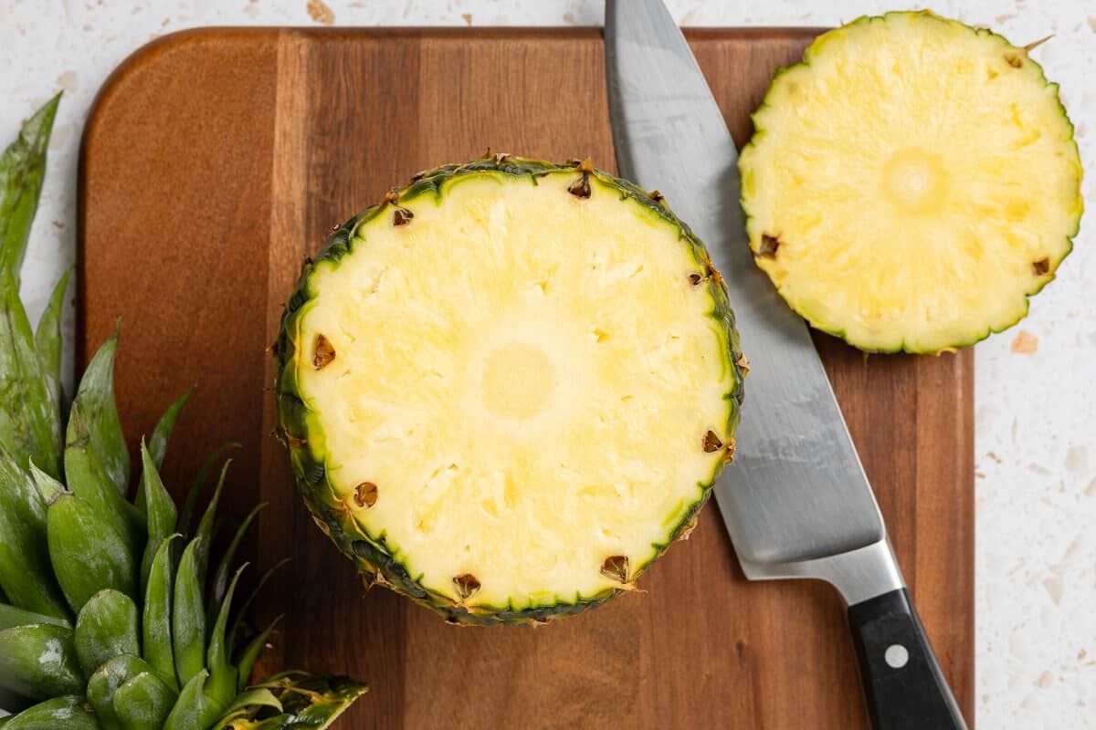 Pineapple with the top and bottom cut off.